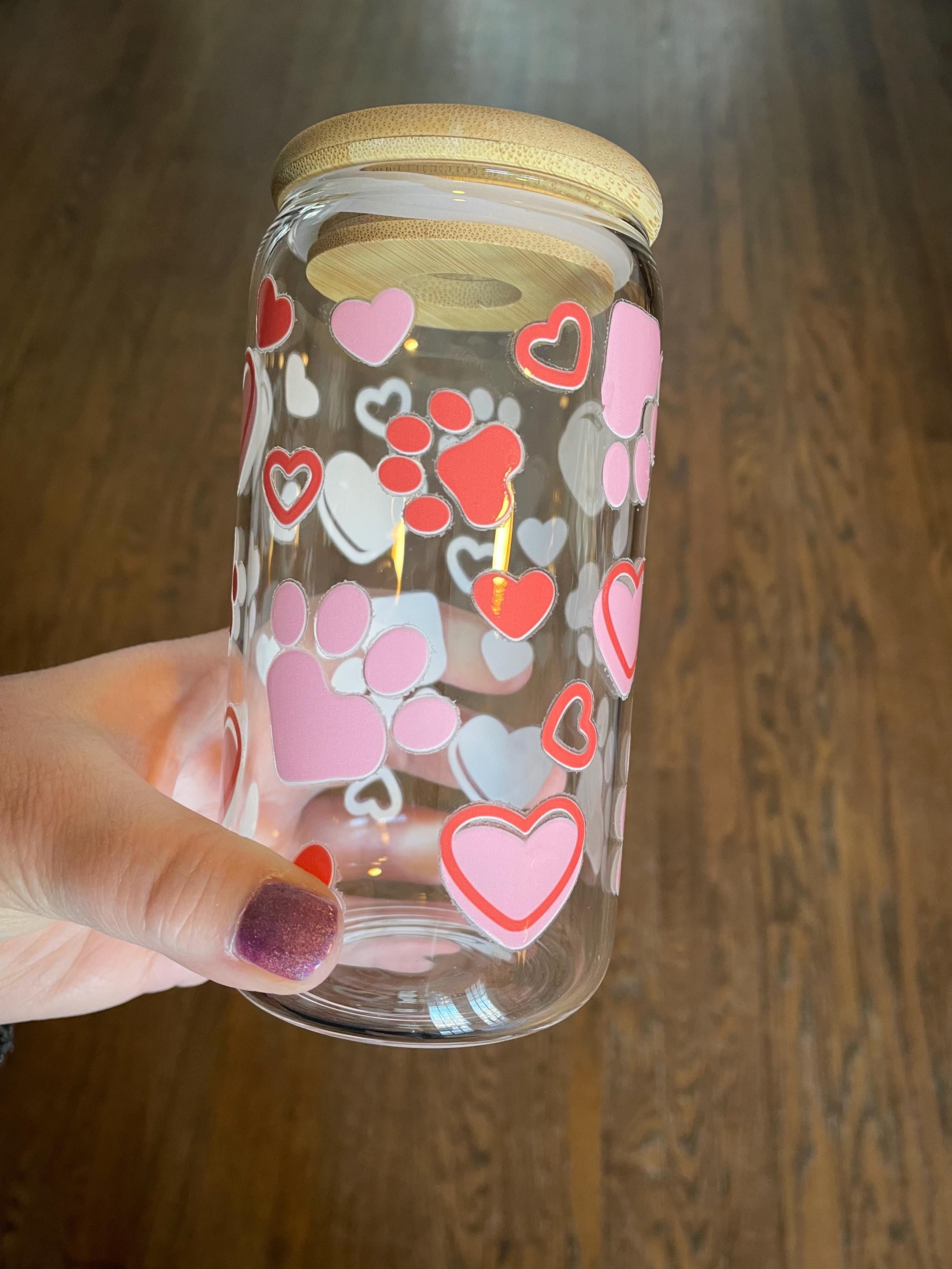 16oz Glass Cup with Lid & Straw